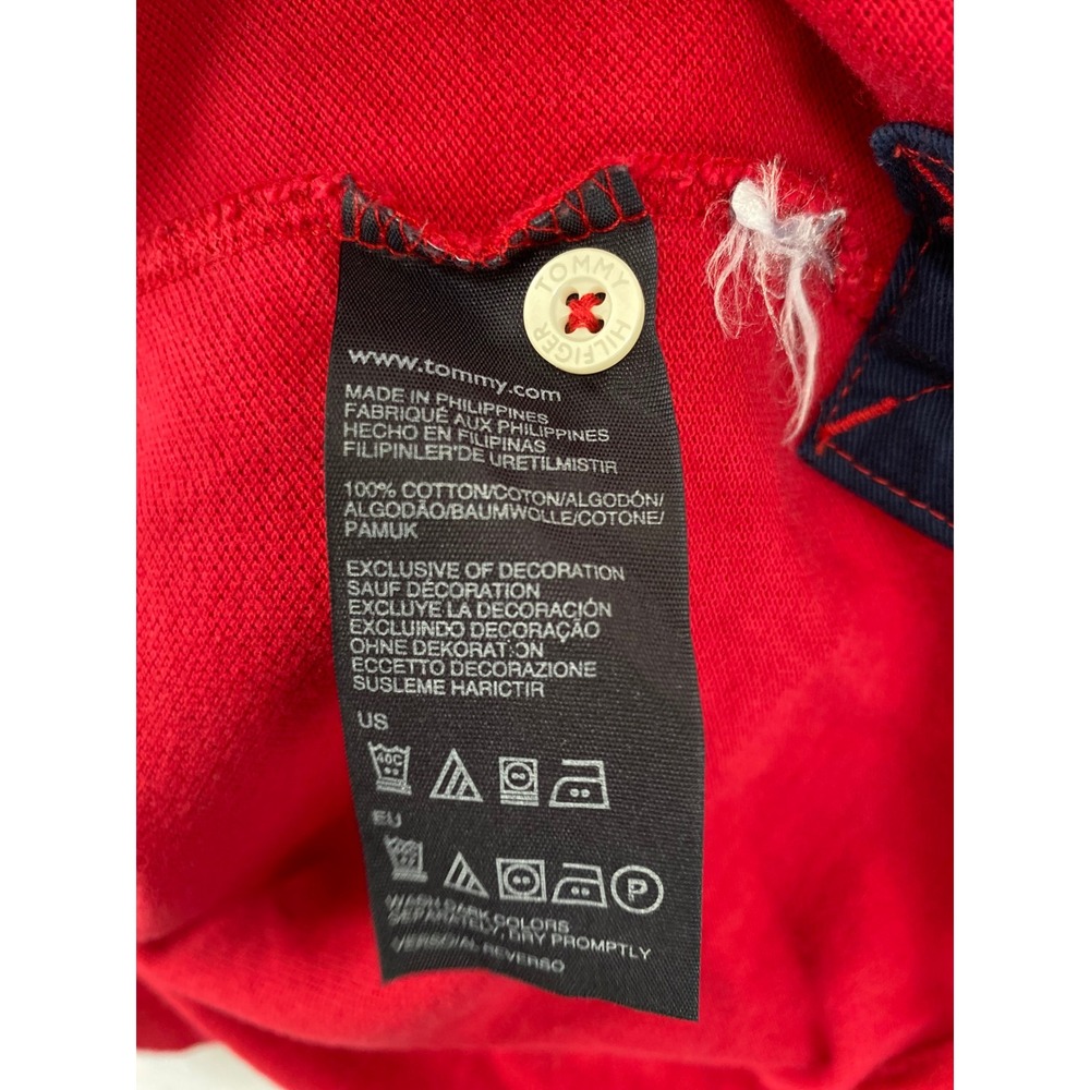 Tommy Hilfiger Polo Shirt Mens Medium Red Navy Blue Embroidered Custom Fit - Picture 4 of 7